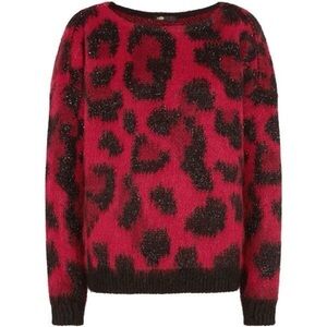 Maje kolette leopard animal print crewneck burgundy mohair blend sweater 1 - S